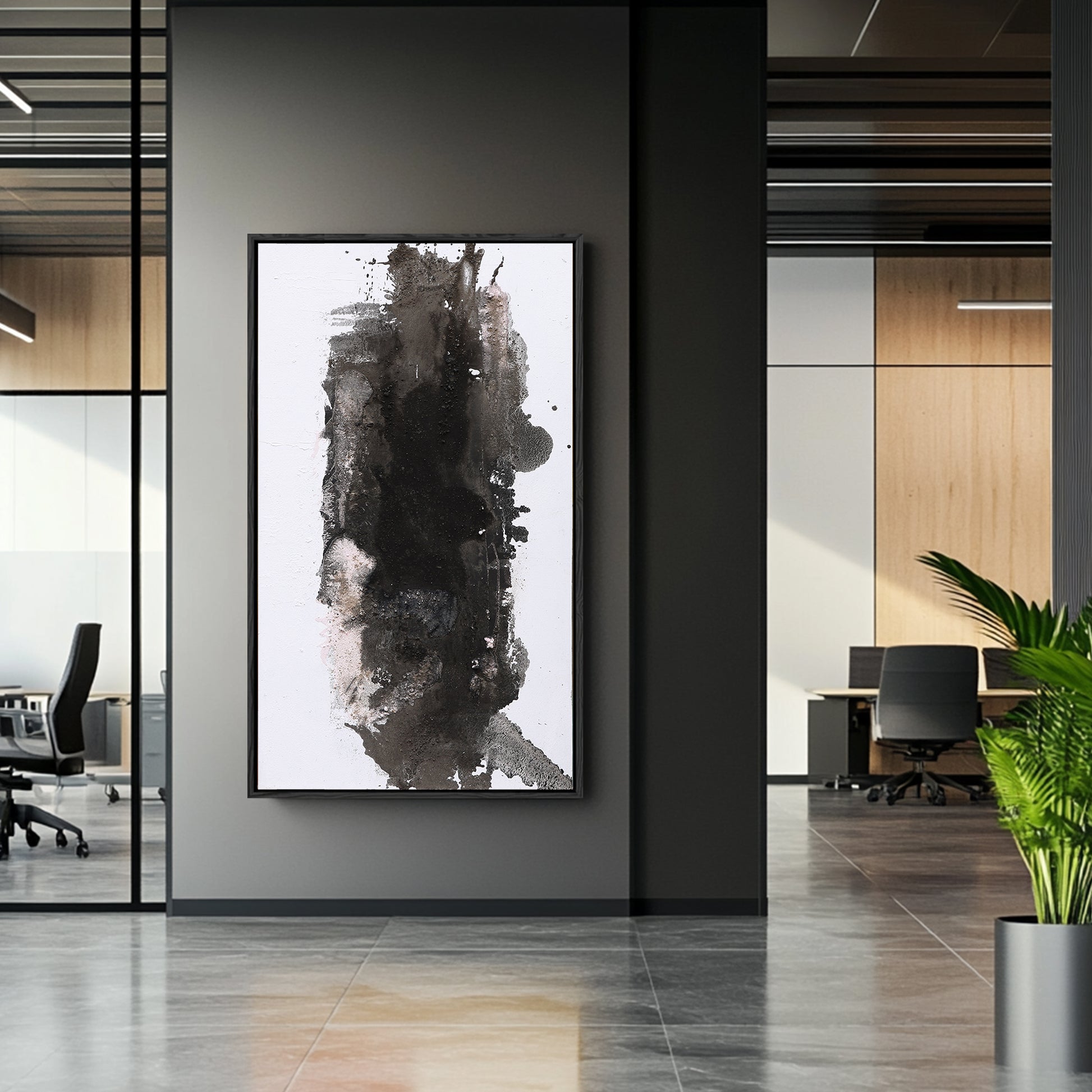 Silent Force,Black and White Modern Abstract Art, Hotel Art