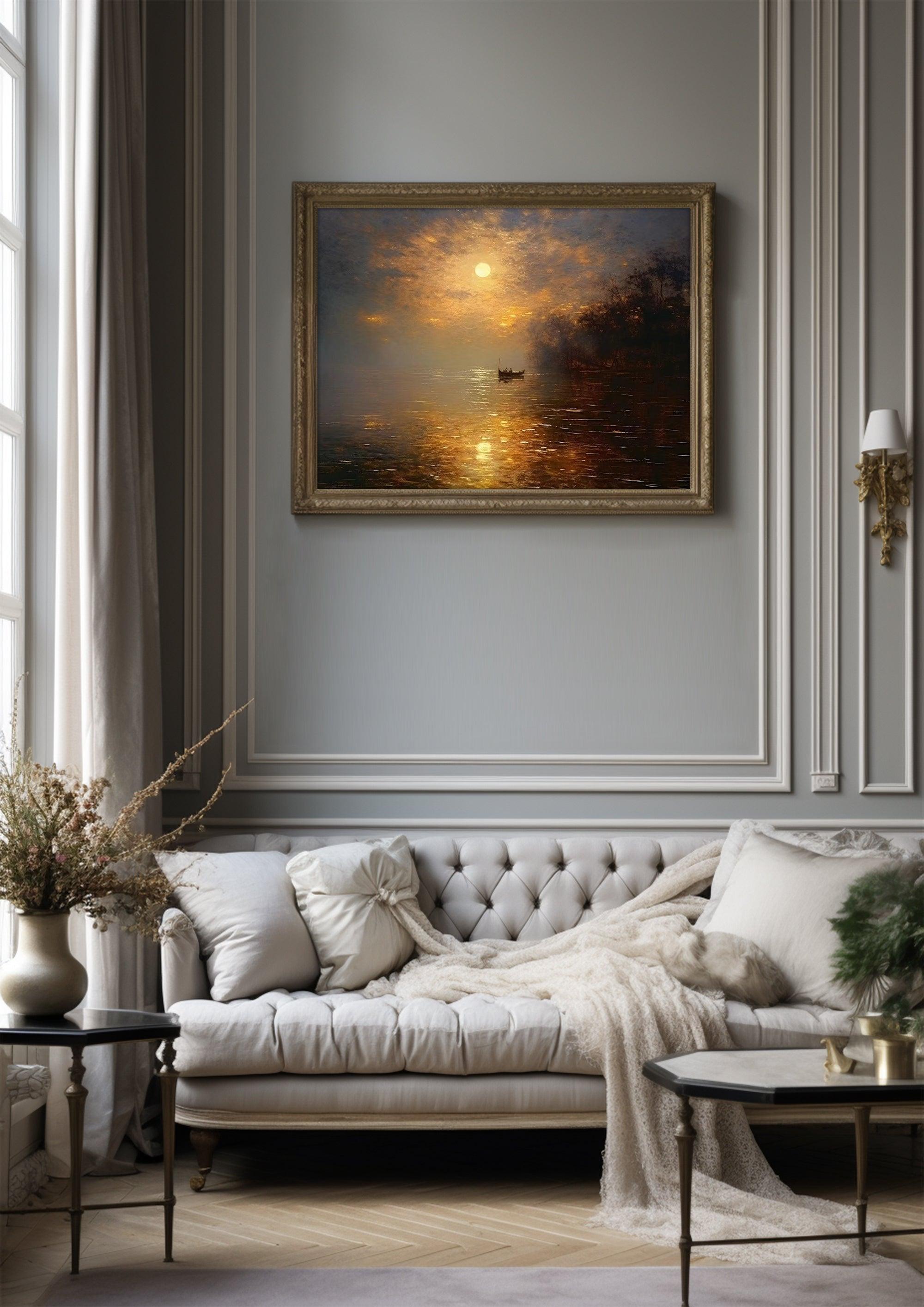 Harbor Sunset Landscape| Vintage Wall Art Decor|Decorative painting| Wall Art Canvas Print |Living Room, Dining Room|PRINTABLE Art |Digital Download
