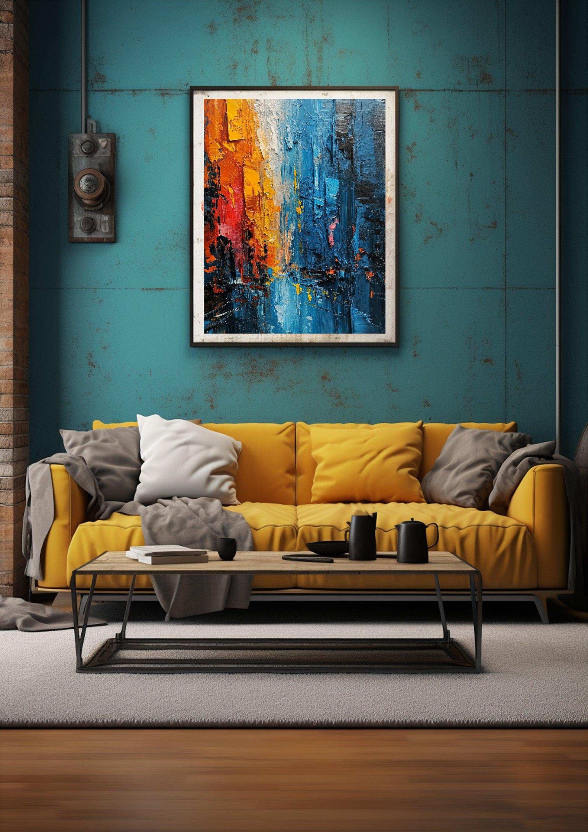 a living room filled with furniture and a painting 