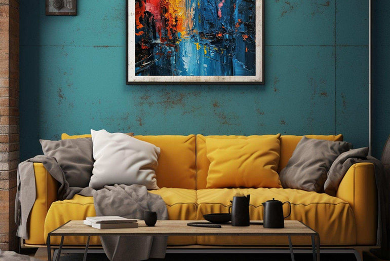 a living room filled with furniture and a painting 