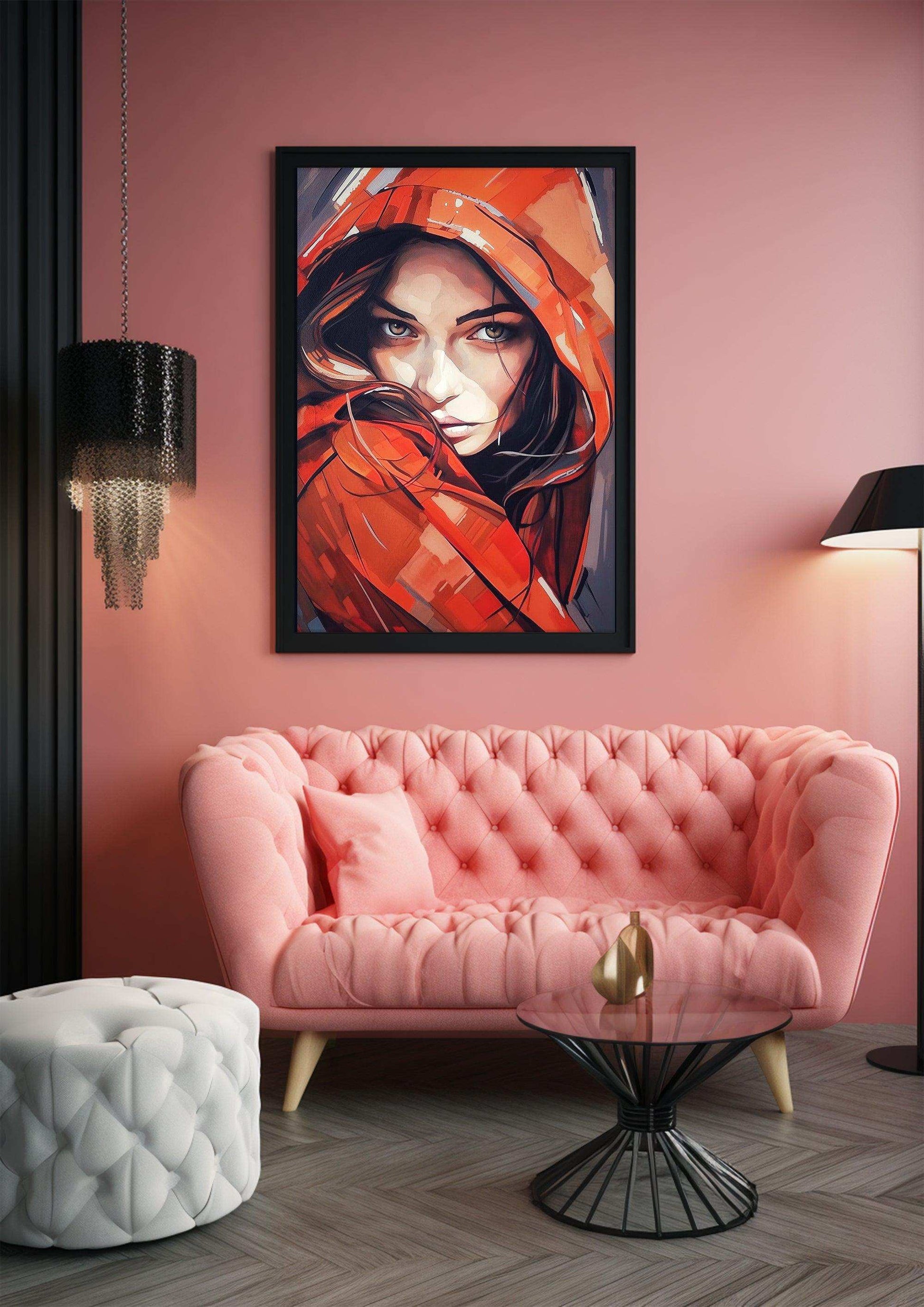 Woman Portrait，Hand Painted Colorful Decorative Canvas Artwork，Moody Wall Decor，Cotton Gloss Canvas Living Room Decor，High-Quality Waterproof Decorative Canvas Art