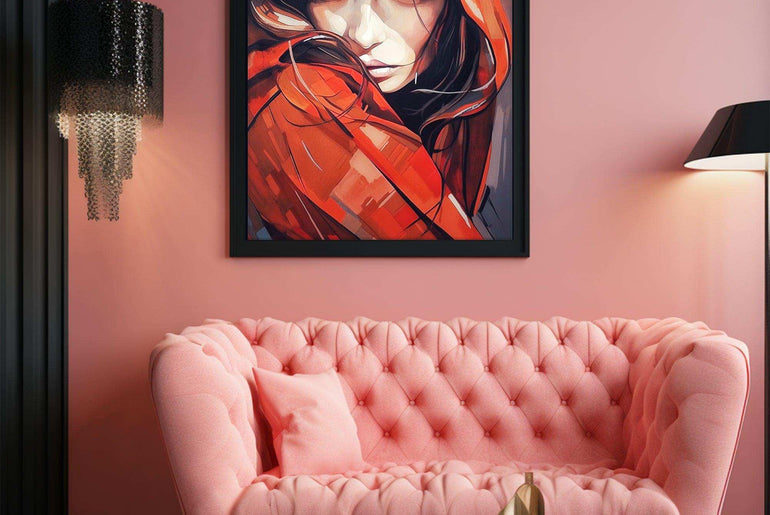 Woman Portrait，Hand Painted Colorful Decorative Canvas Artwork，Moody Wall Decor，Cotton Gloss Canvas Living Room Decor，High-Quality Waterproof Decorative Canvas Art