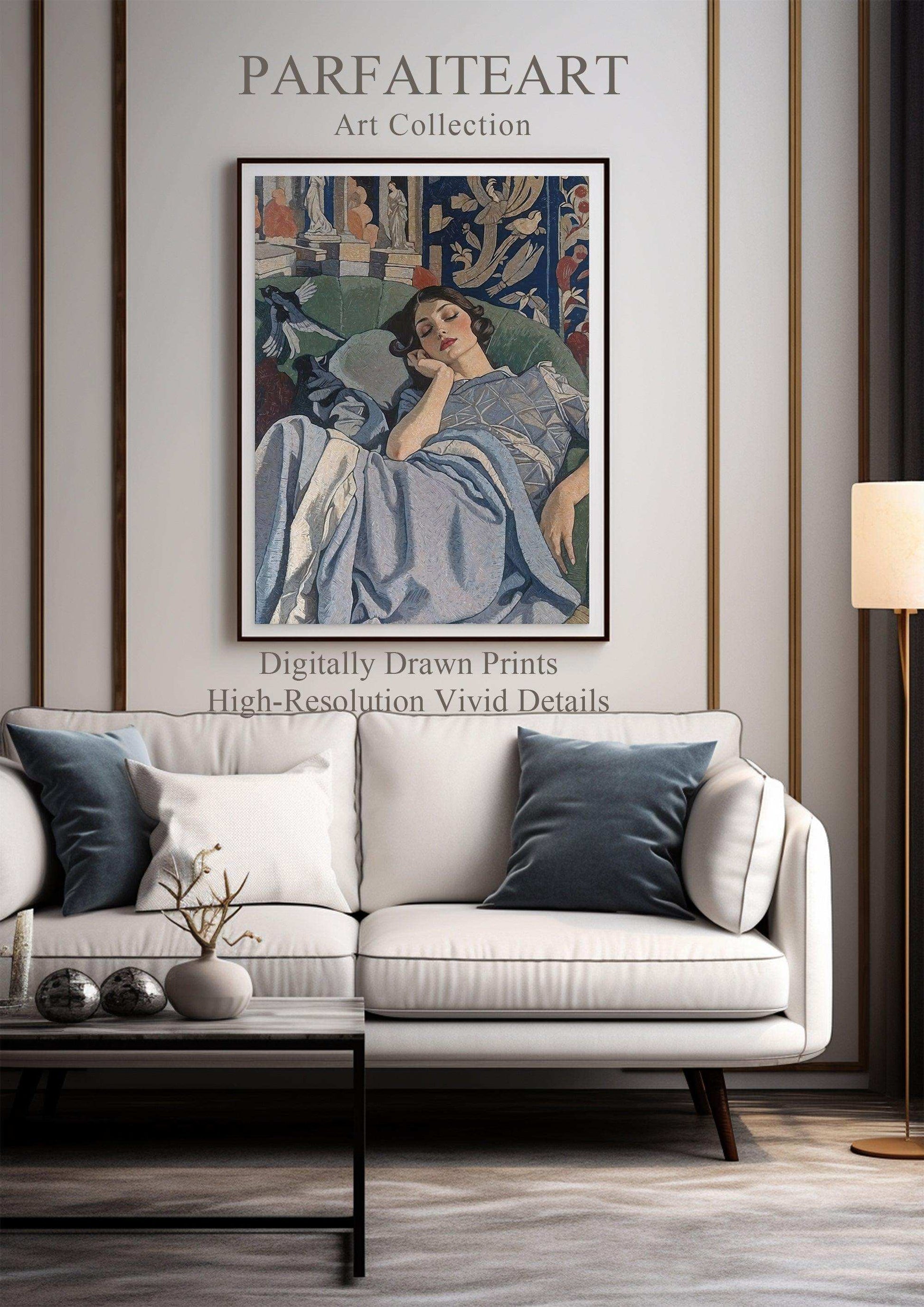 Art Deco Wall Art Print,Sleeping Lady,Canva Prints,Giclée Printing Techniques #104