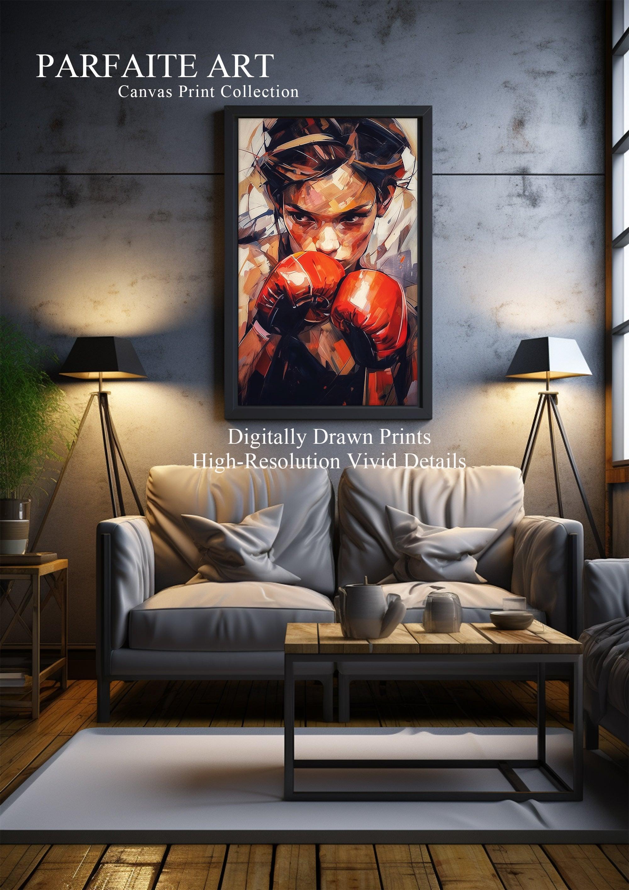 Female Boxers，Hand Painted Colorful Decorative Canvas Artwork，Moody Wall Decor，Cotton Gloss Canvas Living Room Decor，High-Quality Waterproof Decorative Canvas Art