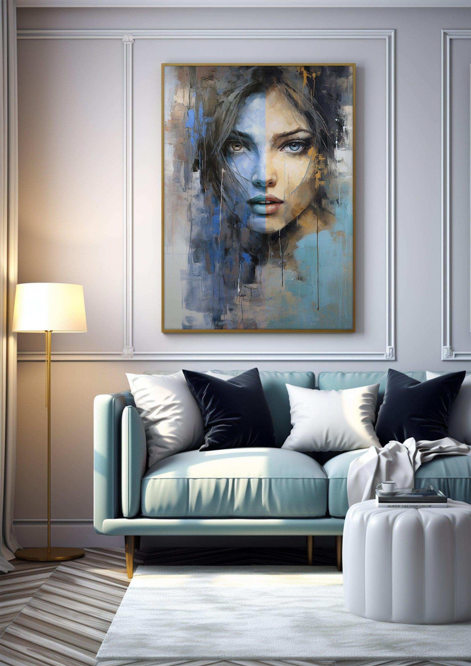 Contemporary Reflections: Elegant 'Portrait of a Lady' in Modern Canvas Artwork - Framed Canvas Prints for Sophisticated Interiors