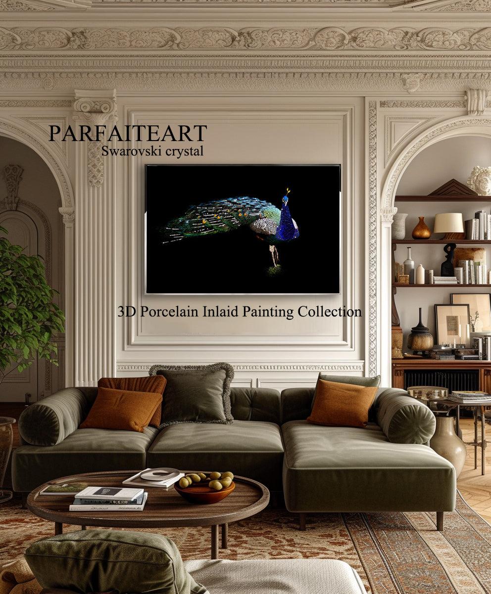 3D Diamond painting，Handmade painting，Wall Art, Art nouveau fashion，Art deco for walls ，Swarovski Crystal， Crystal glass，3d painting peacock，Modern art deco living room