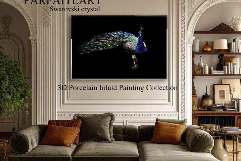 3D Diamond painting，Handmade painting，Wall Art, Art nouveau fashion，Art deco for walls ，Swarovski Crystal， Crystal glass，3d painting peacock，Modern art deco living room