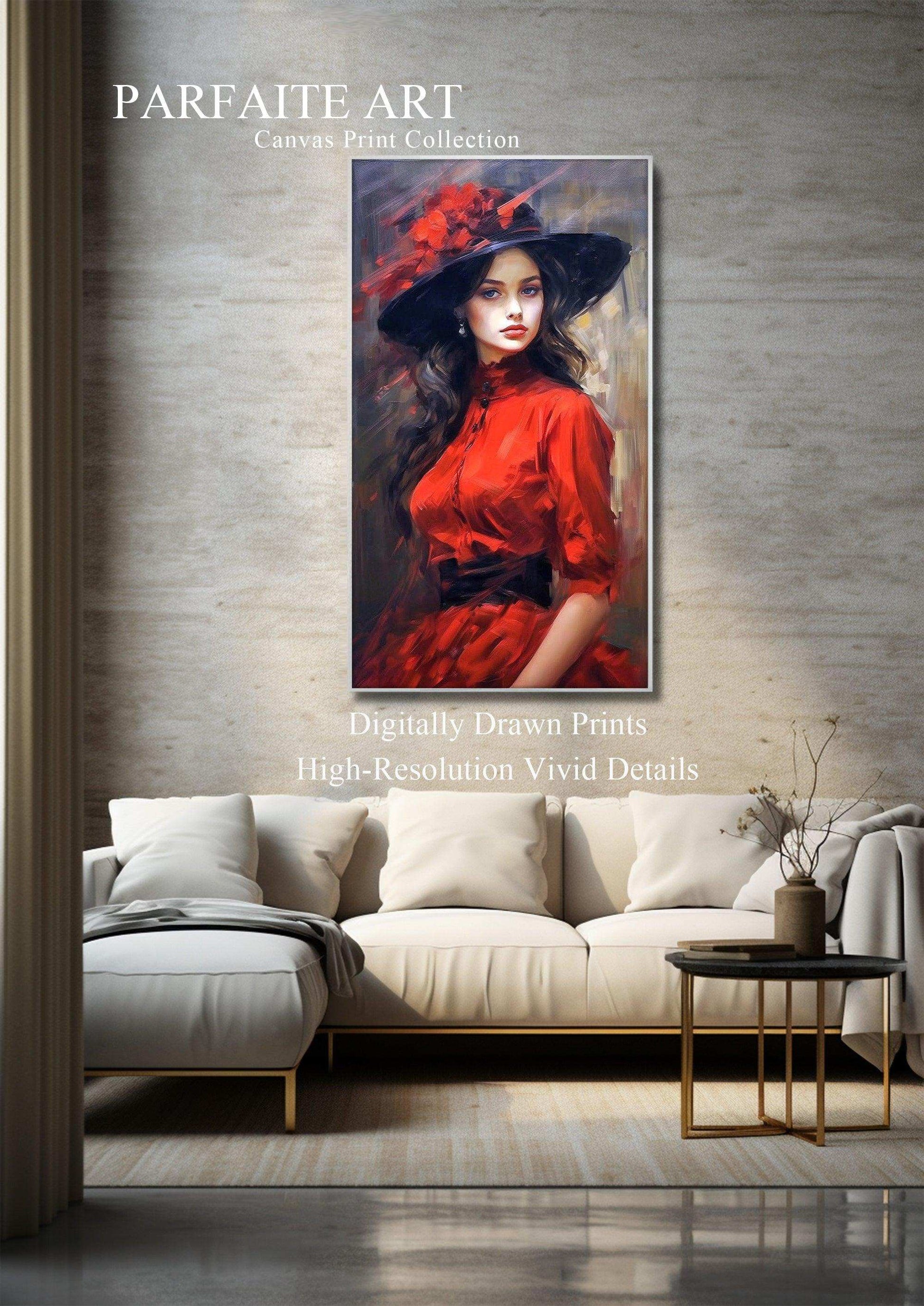 Hand-Painted Beauty Woman Portrait Printable - Colorful and Moody Canvas Art for Living Room Elegance