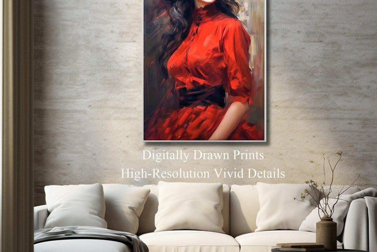 Hand-Painted Beauty Woman Portrait Printable - Colorful and Moody Canvas Art for Living Room Elegance