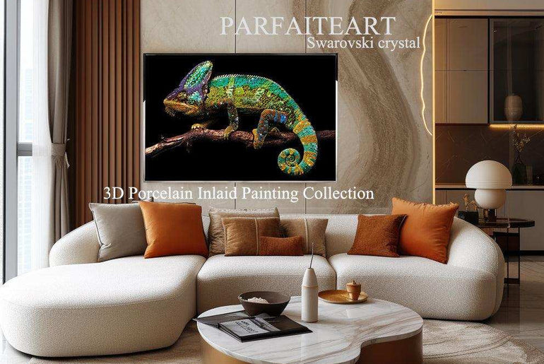 3D Diamond painting，Handmade painting，Wall Art, Art nouveau fashion，Art deco for walls ，Swarovski Crystal， Crystal glass，3d painting Chameleon，Modern art deco living room