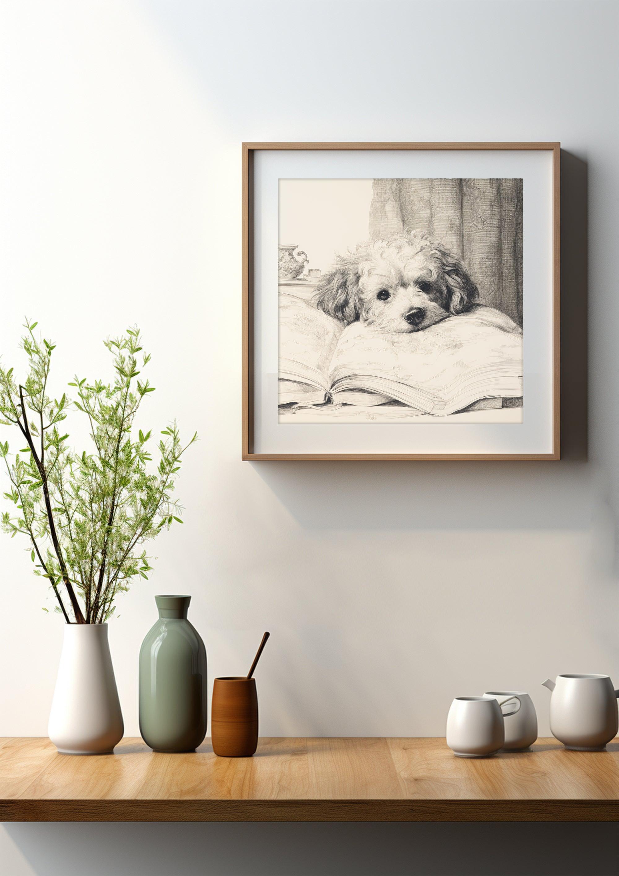 Charming Canine Elegance - Delightful Dog Portrait - Vintage Sketch Art Deco Wall Print - Immediate Digital Download