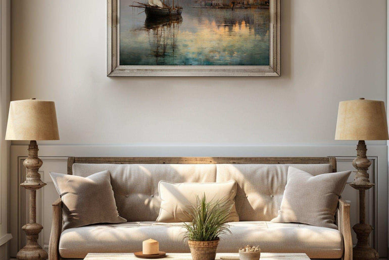 Harbor Sunset Landscape| Vintage Wall Art Decor|Decorative painting| Wall Art Canvas Print |Living Room, Dining Room|PRINTABLE Art |Digital Download