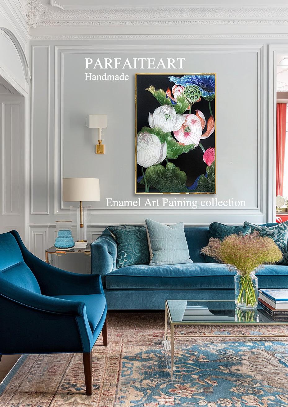 Lotus Radiance: Handcrafted Enamel Art Deco Lotus Flower Painting – Modern Elegance for Any Space
