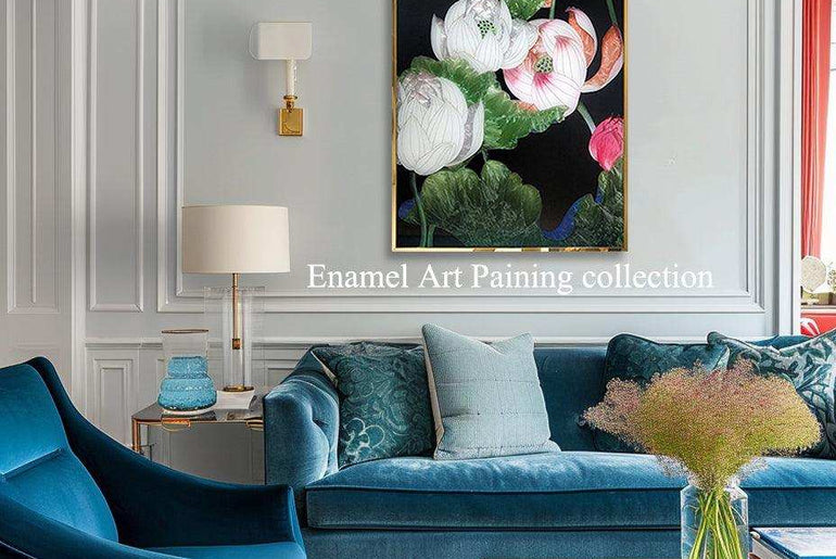 Lotus Radiance: Handcrafted Enamel Art Deco Lotus Flower Painting – Modern Elegance for Any Space