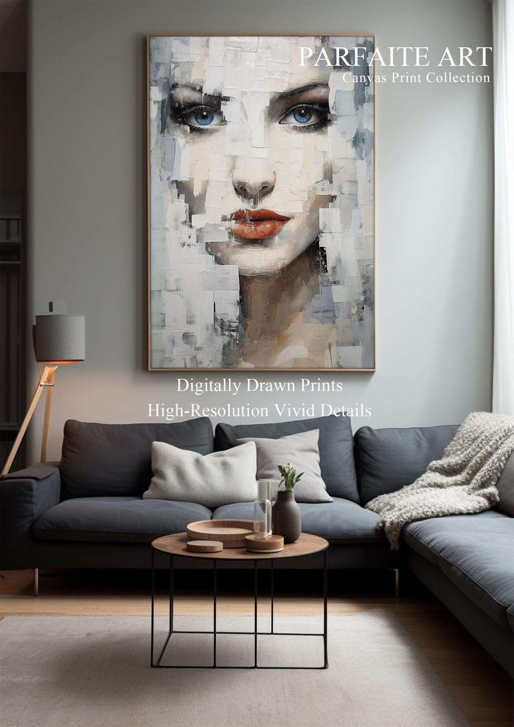 Abstract portrait，Paintings portrait paintings，Modern canvas artwork，Moody Wall Decor，Portrait of a lady，Framed canvas prints