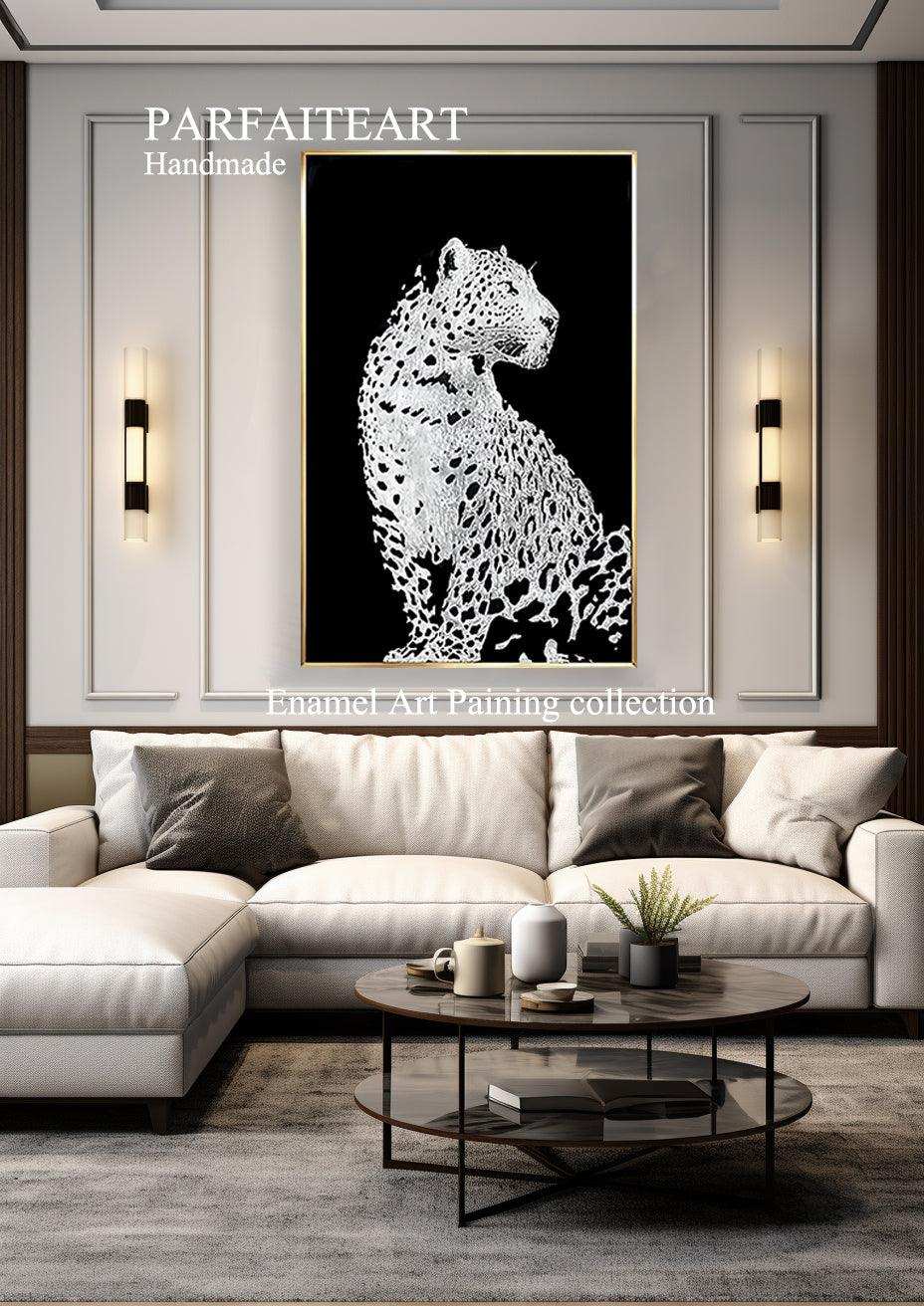 Enamel Art Deco Painting, Handmade, Wall Art, Modern Style, Decorative Painting , Money Leopard Enamel Painting, Painted, Dining Room, Living Room, Entrance Door