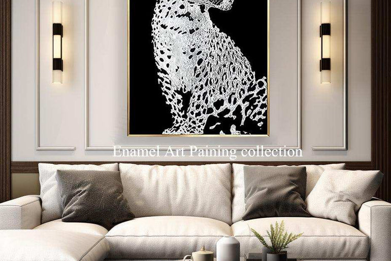 Enamel Art Deco Painting, Handmade, Wall Art, Modern Style, Decorative Painting , Money Leopard Enamel Painting, Painted, Dining Room, Living Room, Entrance Door