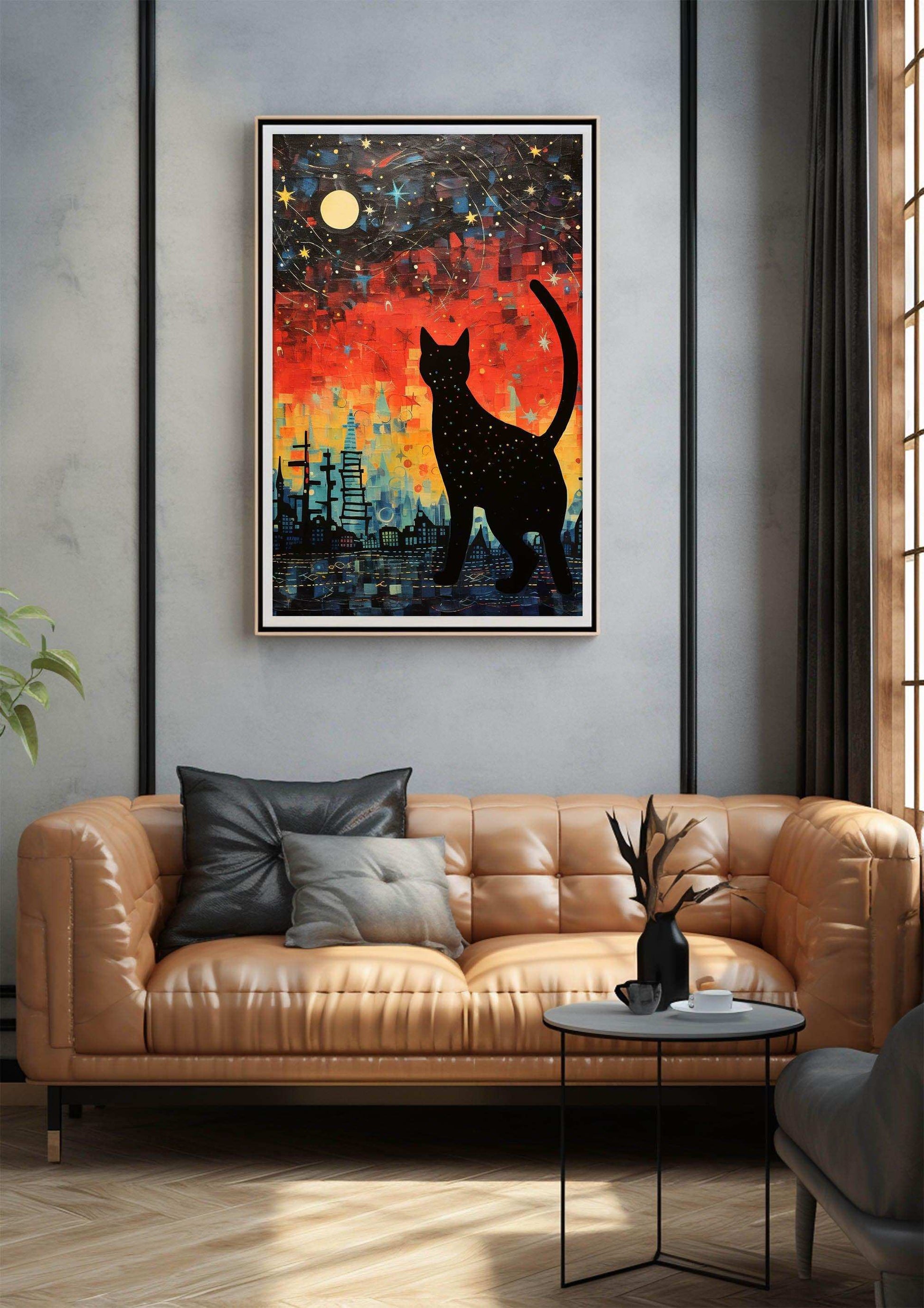 Cat Illustration | Starry Sky Wall Art Decor |Wall Art Print |Van Gogh style|Bedroom Livingroom,Kidsroom|PRINTABLE Art |Digital Download