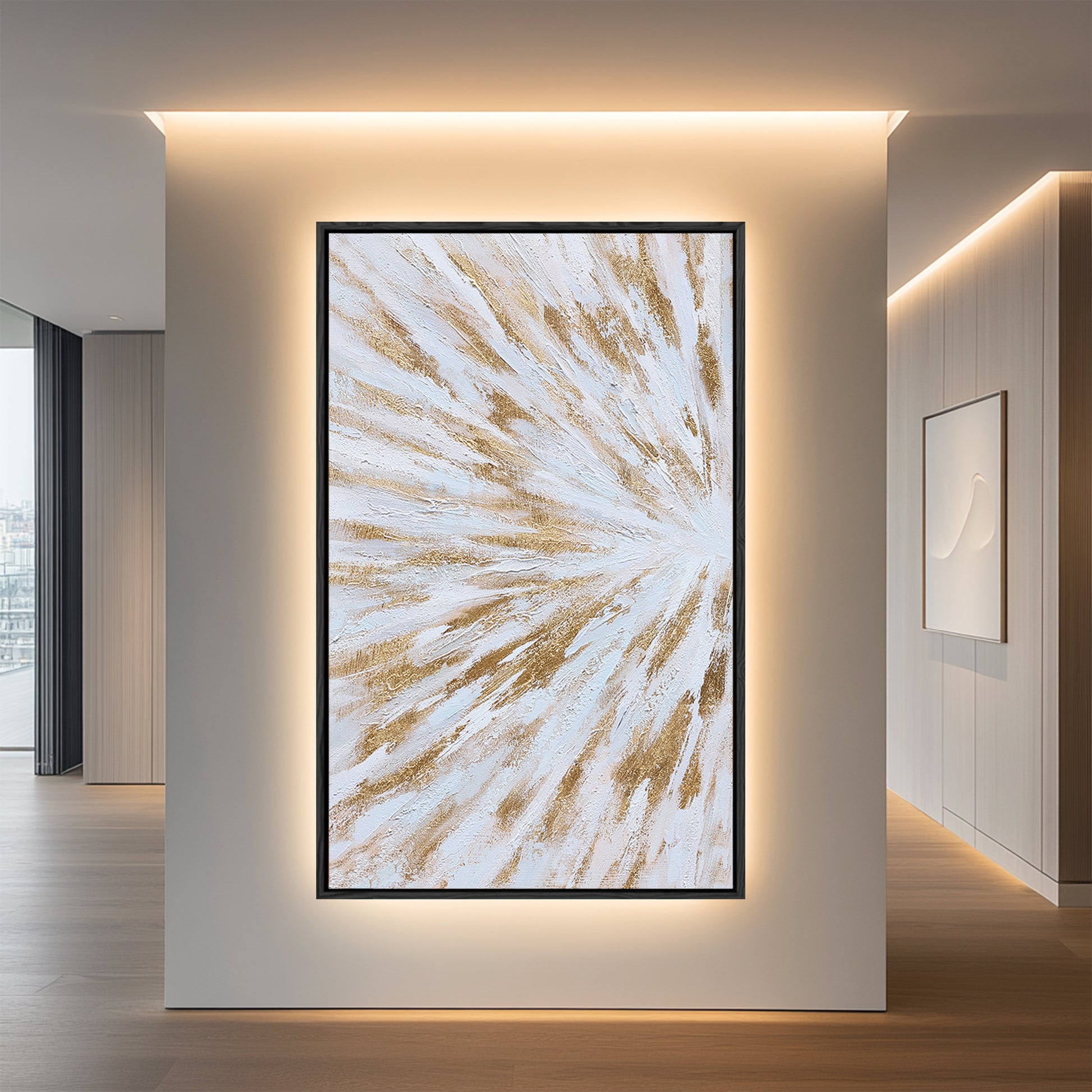 Golden Rays on Ivory Canvas I