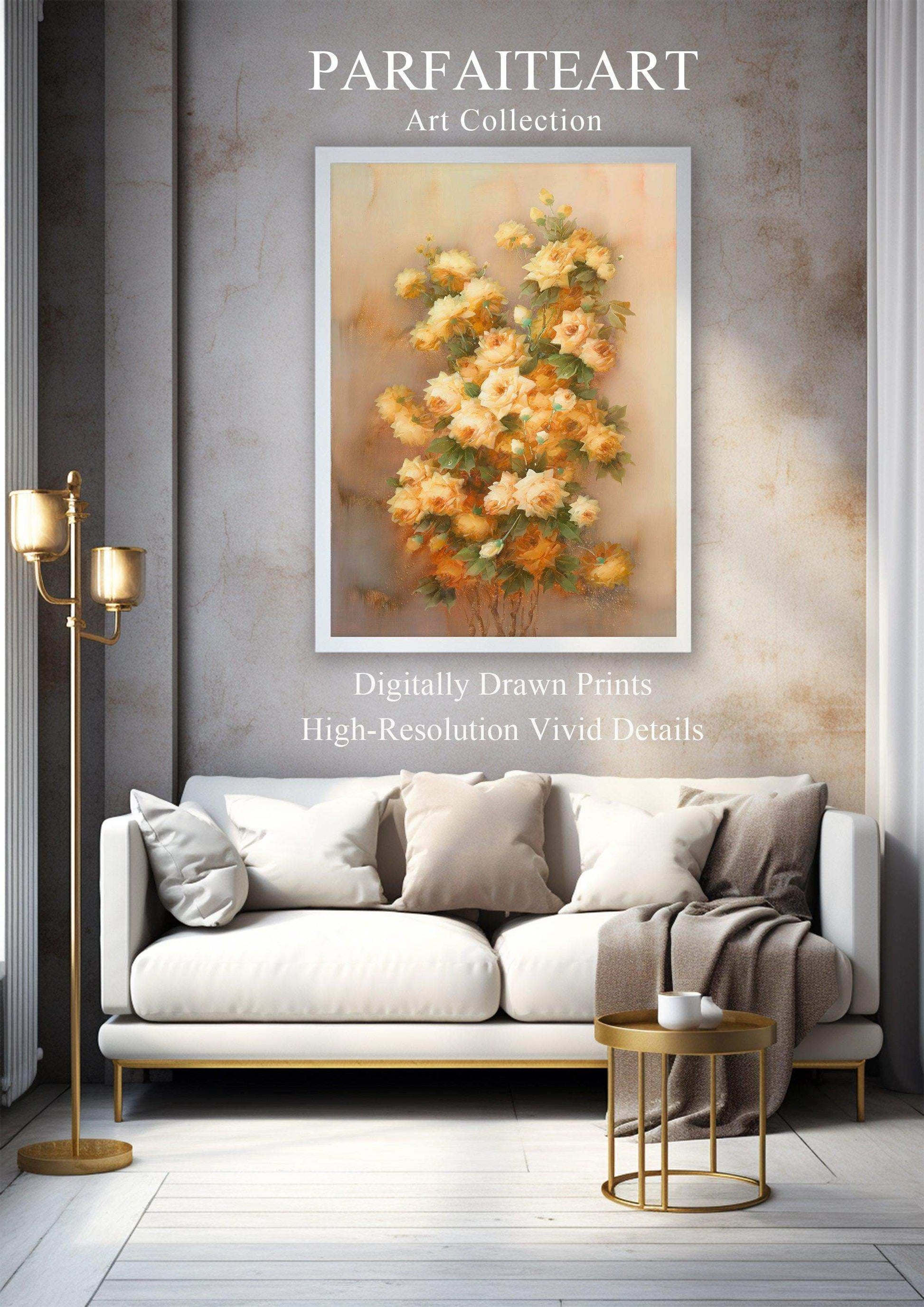 Realist Art Paintings of Yellow Roses,Framed Canvas Print #117