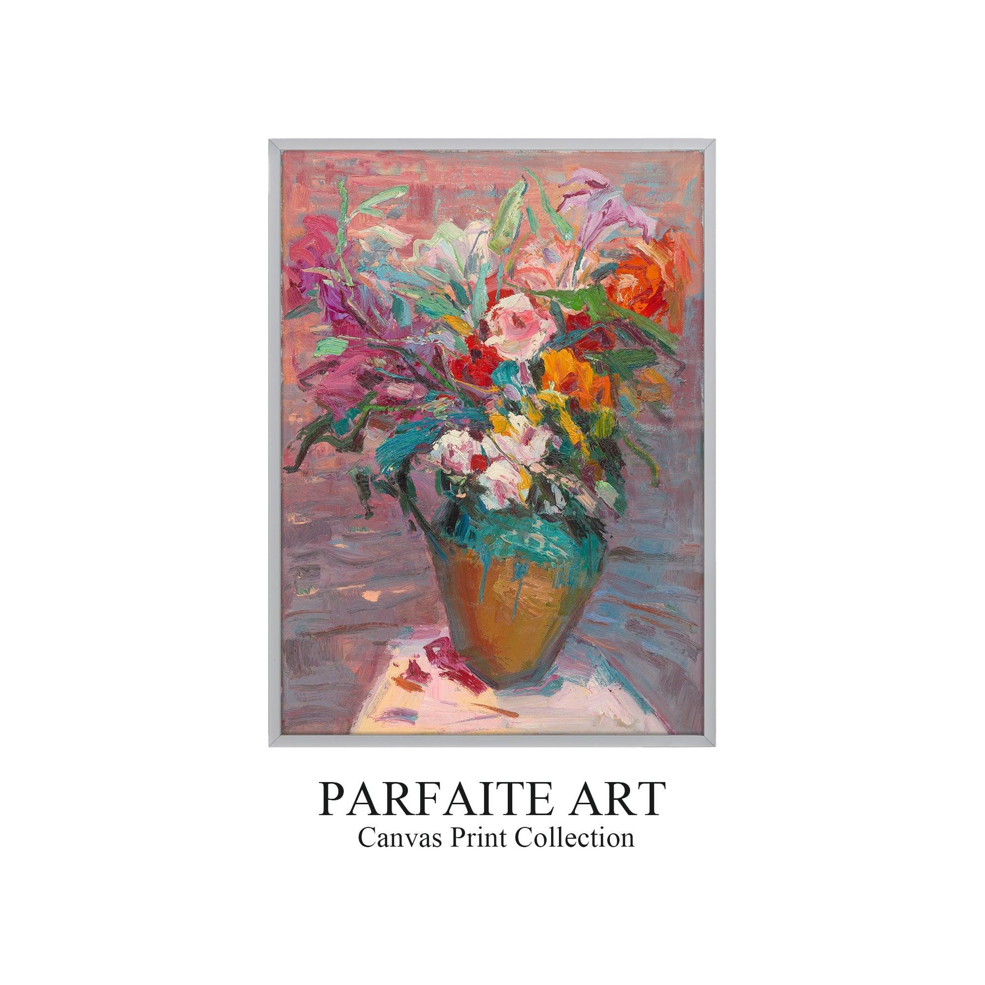 Decorative Wall Art Prints,Impressionist Art Style Floral Plants,Framed Canvas Print #116 gray Frame