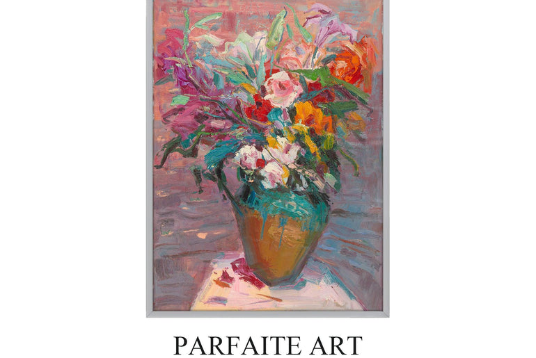 Decorative Wall Art Prints,Impressionist Art Style Floral Plants,Framed Canvas Print #116 gray Frame