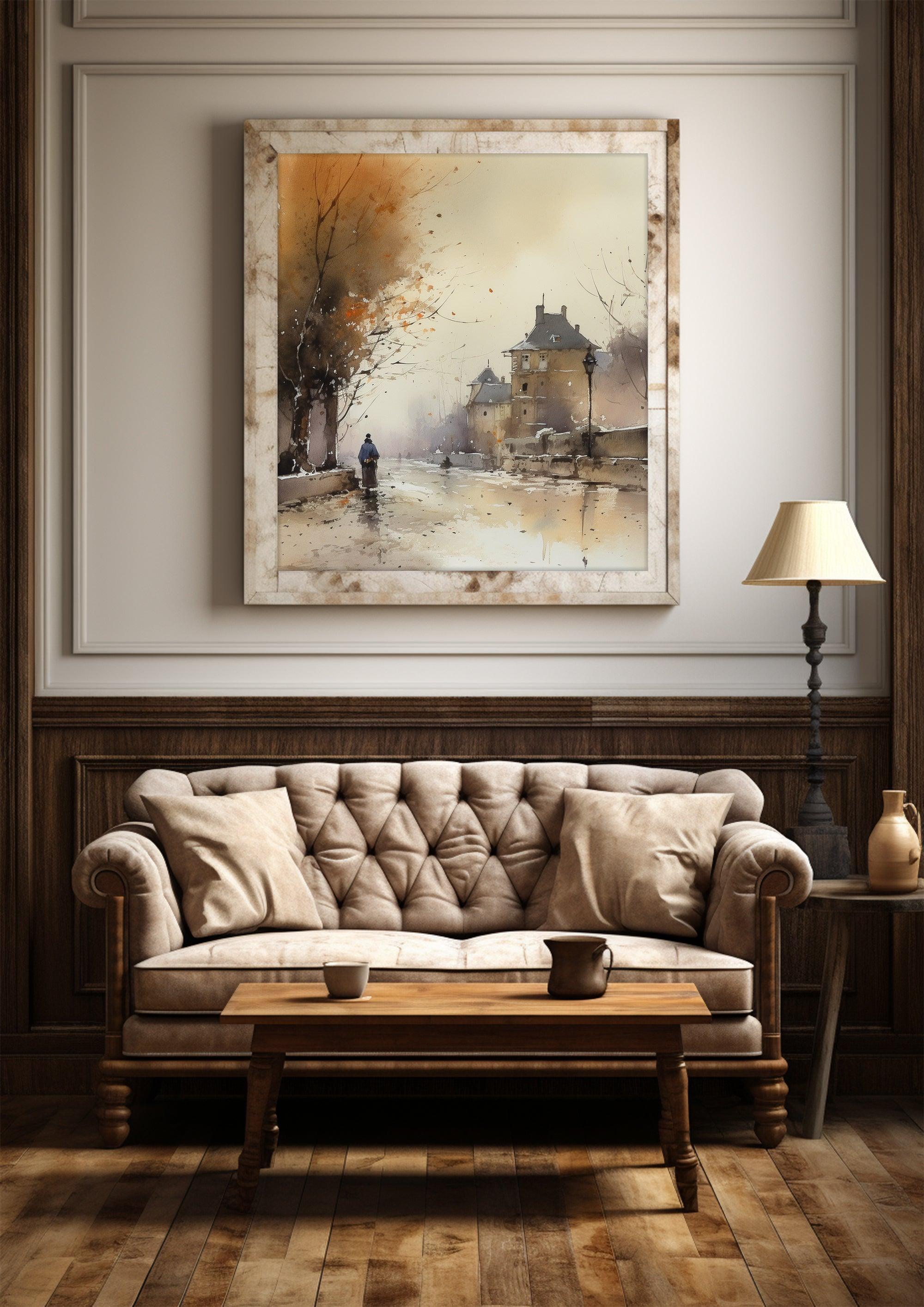 Vintage Panorama - Moody Landscape | Watercolor Wall Art Print | Digital Home Decor for Living Room Elegance