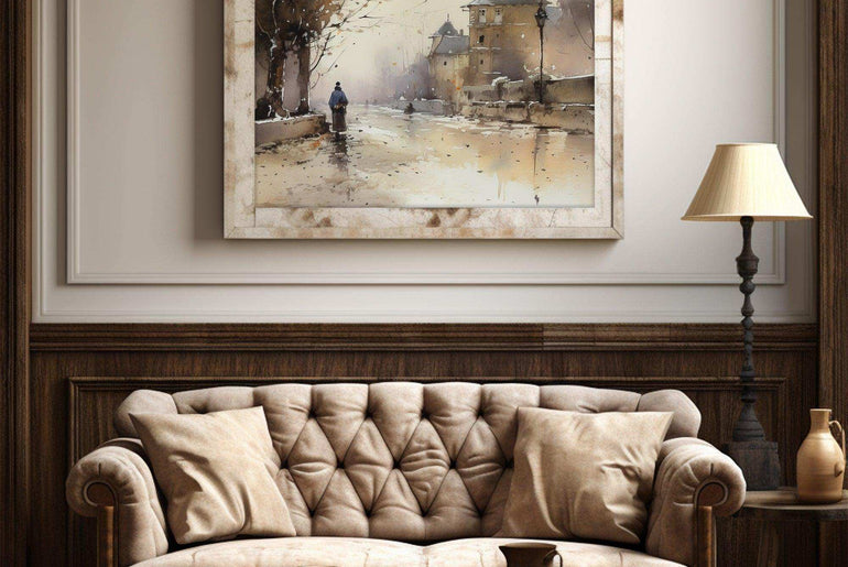 Vintage Panorama - Moody Landscape | Watercolor Wall Art Print | Digital Home Decor for Living Room Elegance