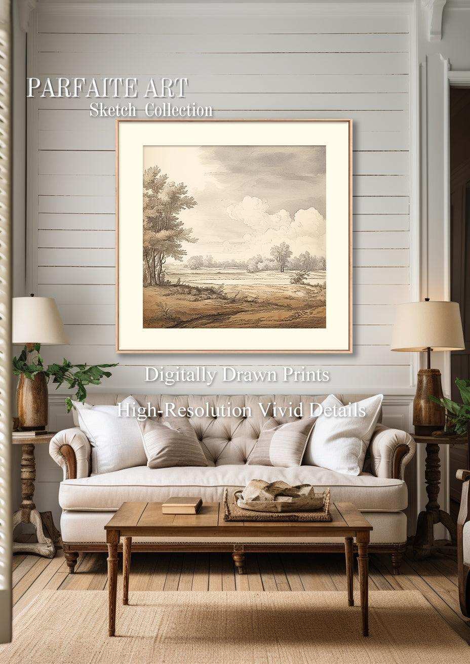 Classical Landscape | Vintage Wall Art | Sketch Etching Printing |Moody Wall Decor |Home Decor Aesthetics|Study Living Room Decoration Print|PRINTABLE Art |Digital Download