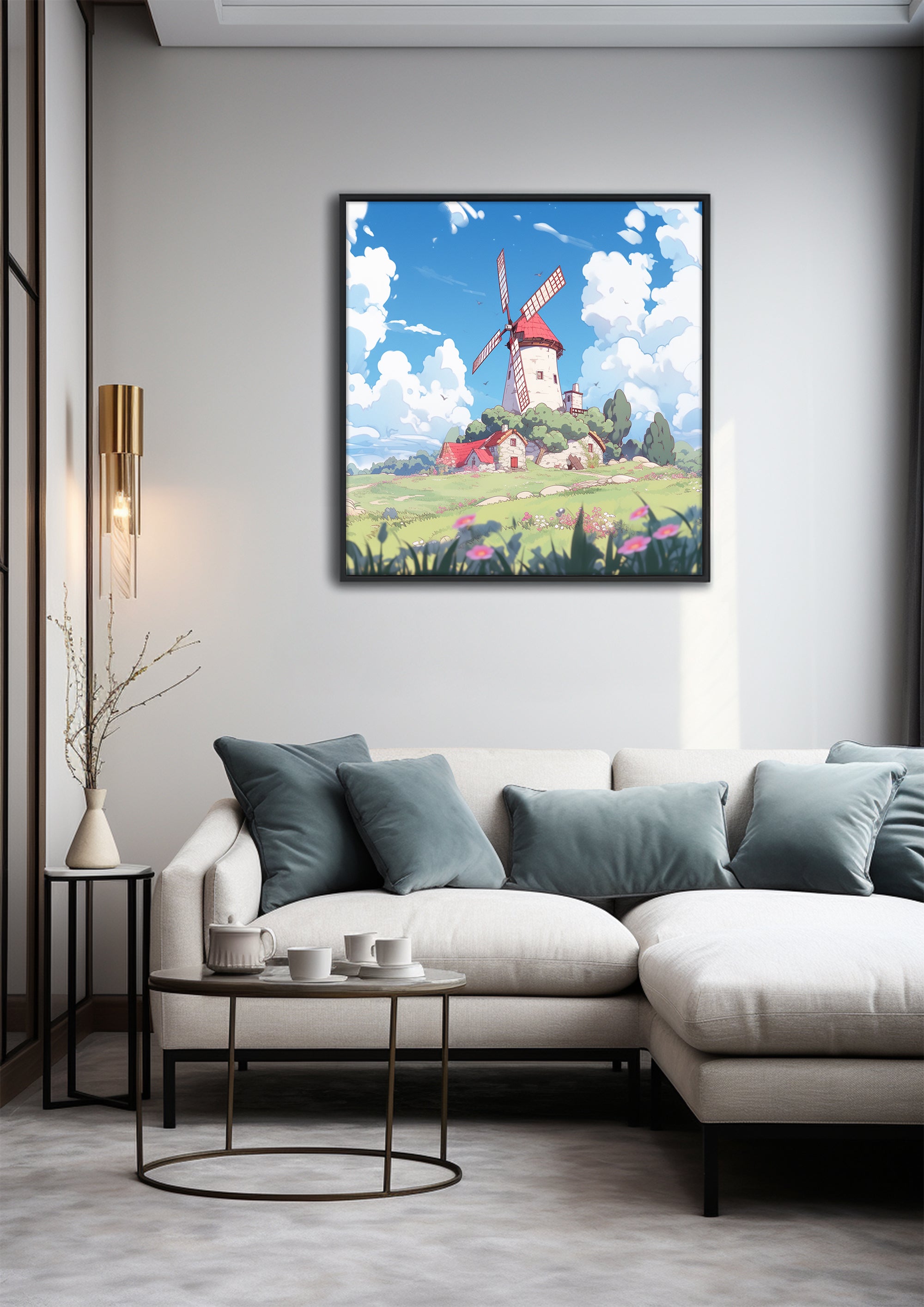 Cartoon Style Windmill Painting, Landscape | Wall Art Decor |Wall Art Print |Kids Wall Art，Comic Book Art，Art Deco Wall Gifts|Bedroom,kids' room|PRINTABLE Art |Digital Download