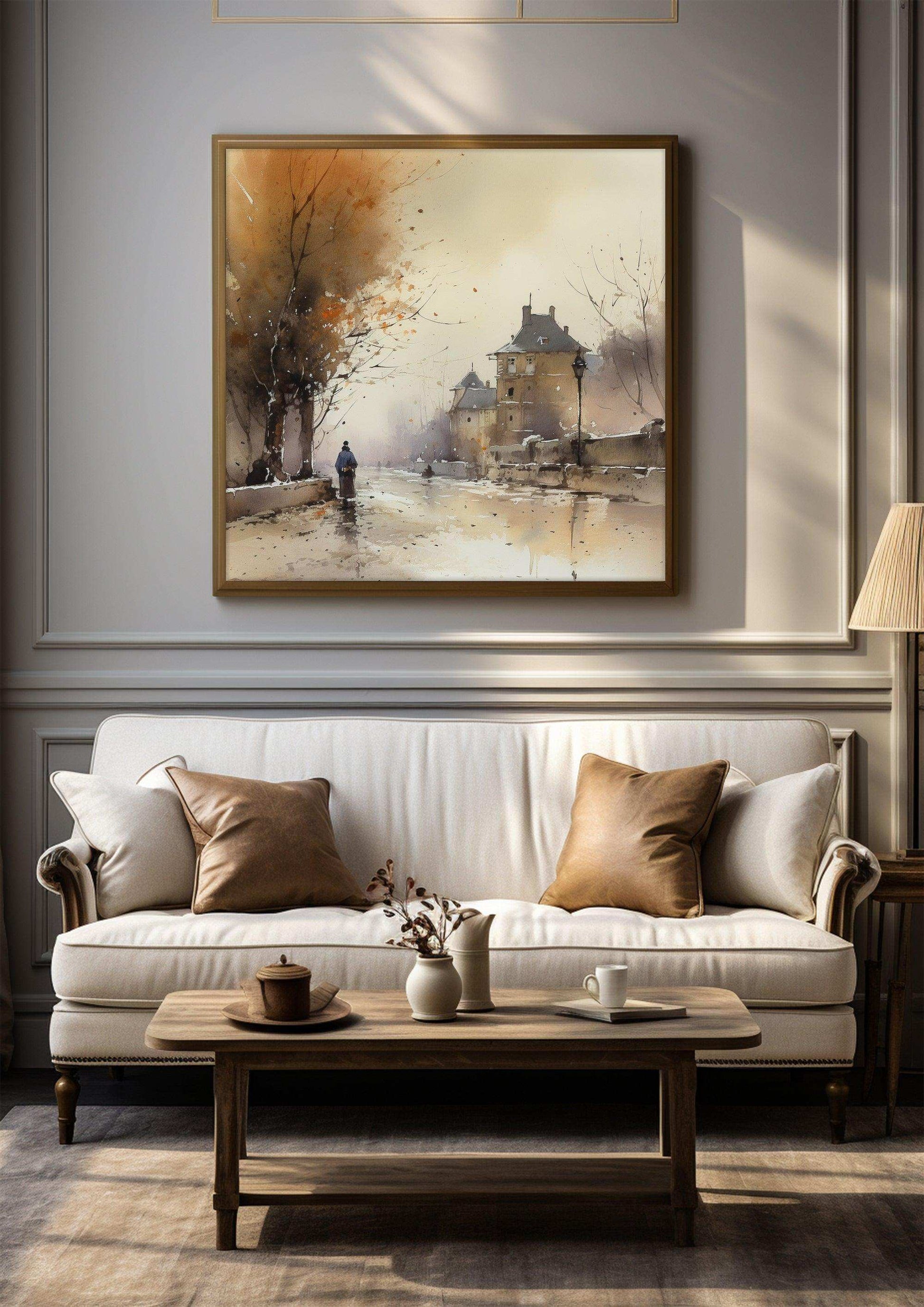 Vintage Panorama - Moody Landscape | Watercolor Wall Art Print | Digital Home Decor for Living Room Elegance