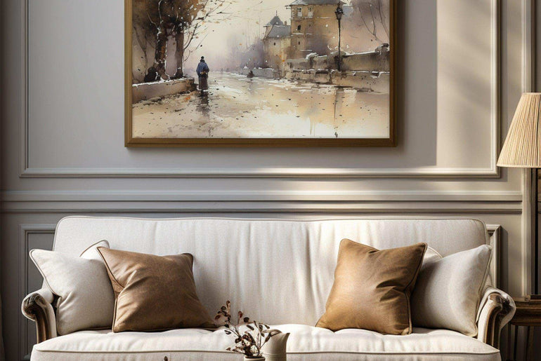 Vintage Panorama - Moody Landscape | Watercolor Wall Art Print | Digital Home Decor for Living Room Elegance