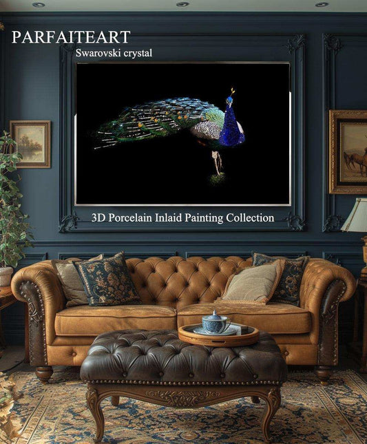 3D Diamond painting，Handmade painting，Wall Art, Art nouveau fashion，Art deco for walls ，Swarovski Crystal， Crystal glass，3d painting peacock，Modern art deco living room