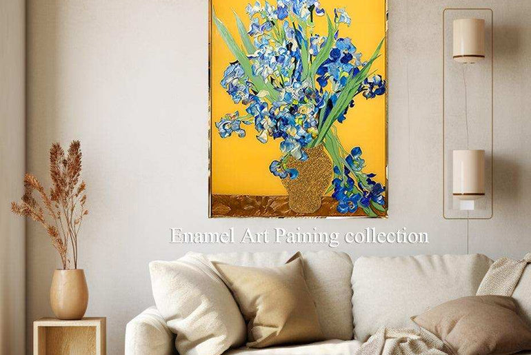 Enamel Art Deco Painting, Handmade, Wall Art, Modern Style, Decorative Painting , Iris Enamel Painting, Painted, Dining Room, Living Room, Entrance Door