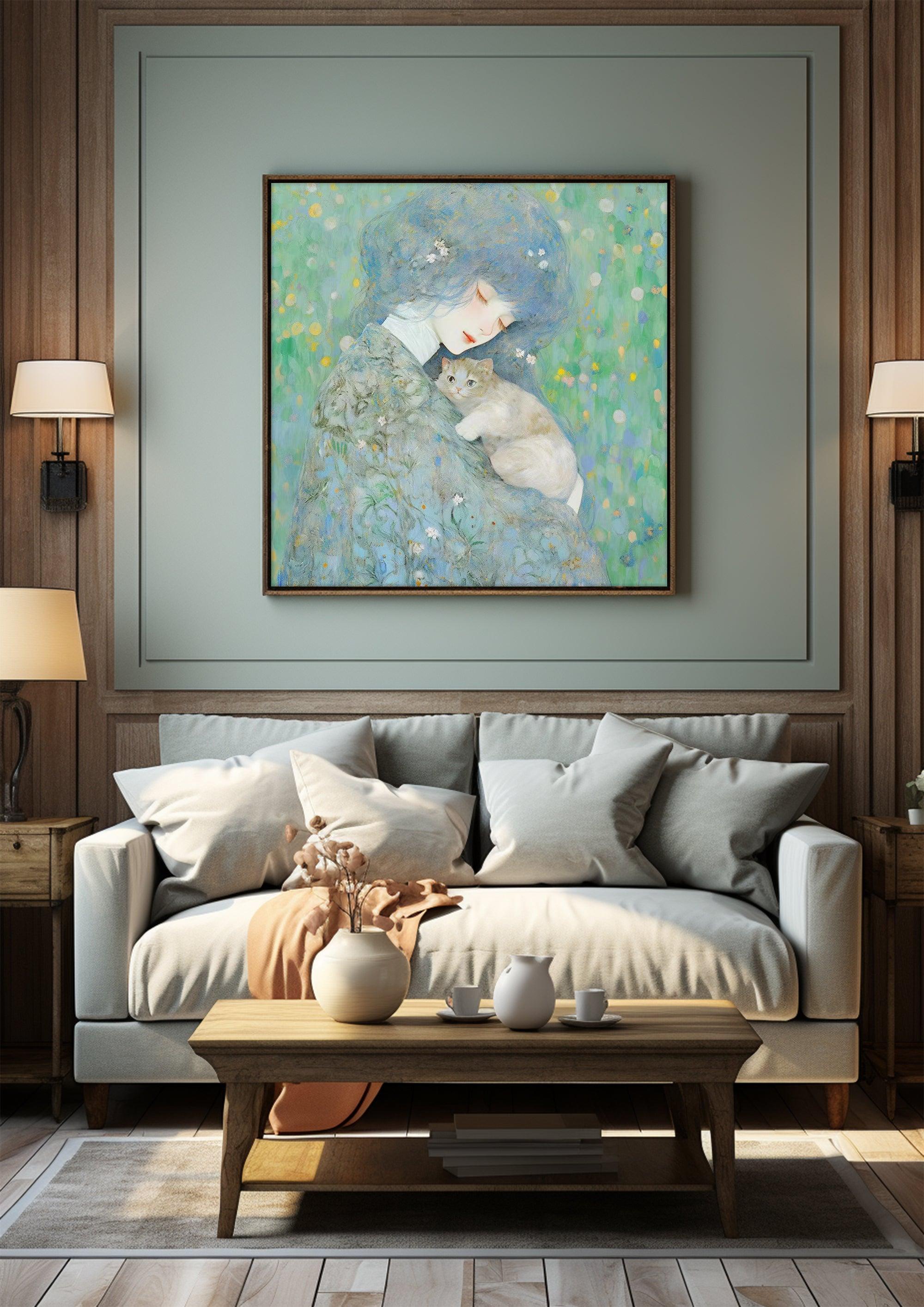 Impressionist Girl，Hand Painted Colorful Decorative Canvas Artwork，Moody Wall Decor，Cotton Gloss Canvas Living Room Decor，High-Quality Waterproof Decorative Canvas Art