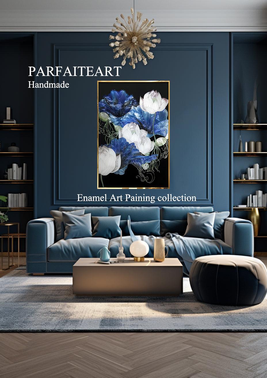 Lotus Radiance: Handcrafted Enamel Art Deco Lotus Flower Painting – Modern Elegance for Any Space