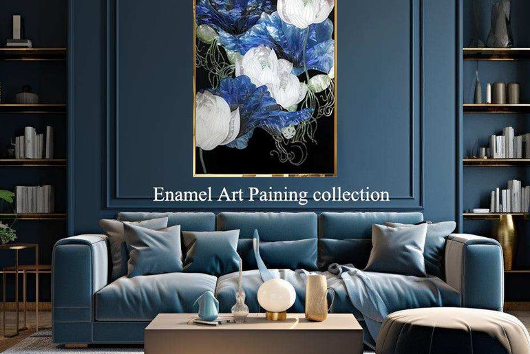 Lotus Radiance: Handcrafted Enamel Art Deco Lotus Flower Painting – Modern Elegance for Any Space