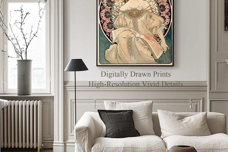 Framed fine art prints,Vintage Wall Art Print,Moody Wall Decor,Large art prints for walls,Mucha artwork,High-Quality Professional Giclee technique