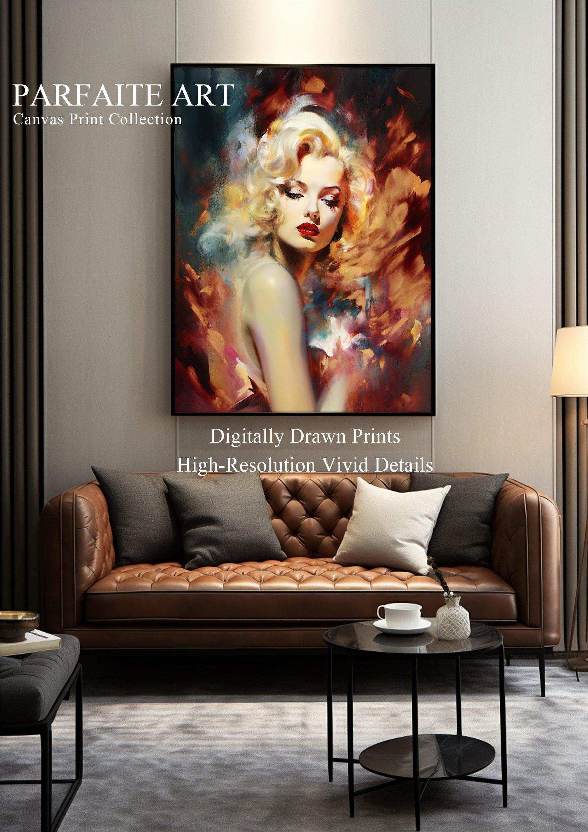 Monroe，Hand Painted Colorful Decorative Canvas Artwork，Moody Wall Decor，Cotton Gloss Canvas Living Room Decor，High-Quality Waterproof Decorative Canvas Art