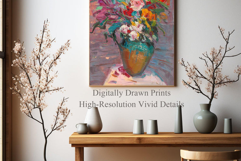 Decorative Wall Art Prints,Impressionist Art Style Floral Plants,Framed Canvas Print #116