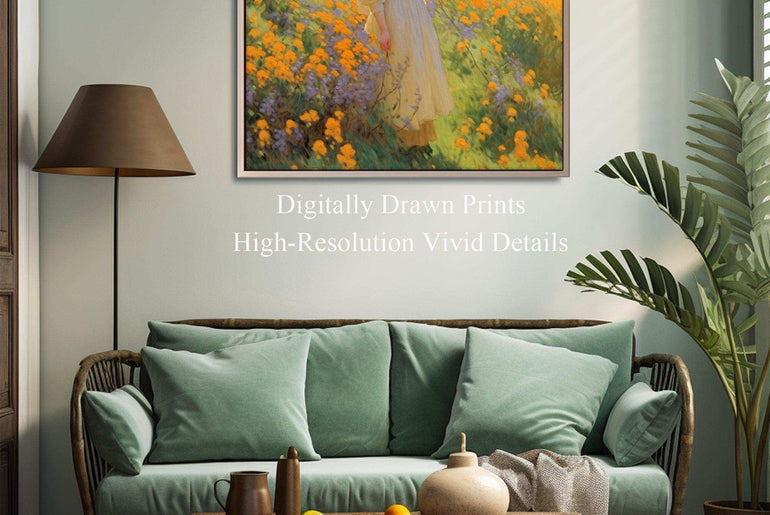 Vision of Serenity: Impressionist Girl Amidst Landscape - Vivid Canvas Art for Tranquil Living Spaces