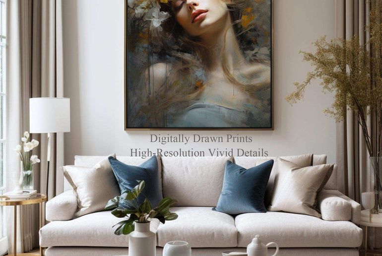 Beauty Woman Portrait，Hand Painted Colorful Decorative Canvas Artwork，Moody Wall Decor，Cotton Gloss Canvas Living Room Decor，High-Quality Waterproof Decorative Canvas Art