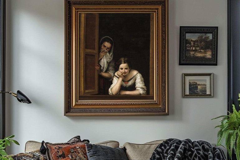 Vintage Wall Art Prints，World Famous Paintings，Moody Wall Decor，Two woman at the window，High-Quality Waterproof ，Canvas Wall Art Deco， Hotel Aisle Living Room Home Decor Art， Giclée Printing Technique #55