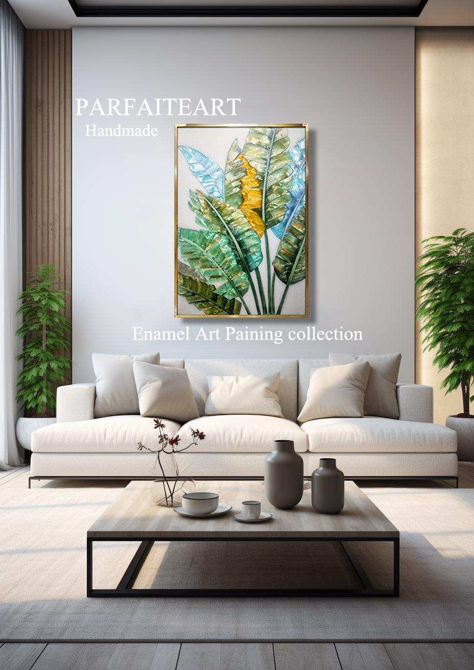 Enamel Art Deco Painting, Handmade, Wall Art, Modern Style, Decorative Painting , Strelitzia botany Enamel Painting, Painted, Dining Room, Living Room, Entrance Door