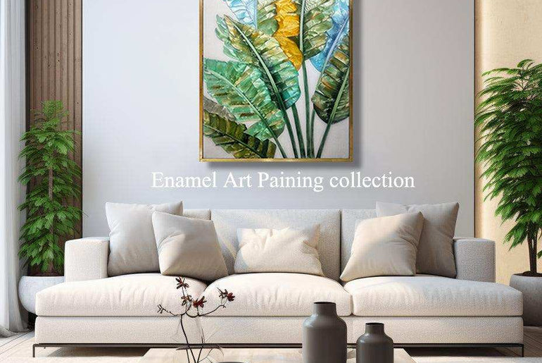 Enamel Art Deco Painting, Handmade, Wall Art, Modern Style, Decorative Painting , Strelitzia botany Enamel Painting, Painted, Dining Room, Living Room, Entrance Door