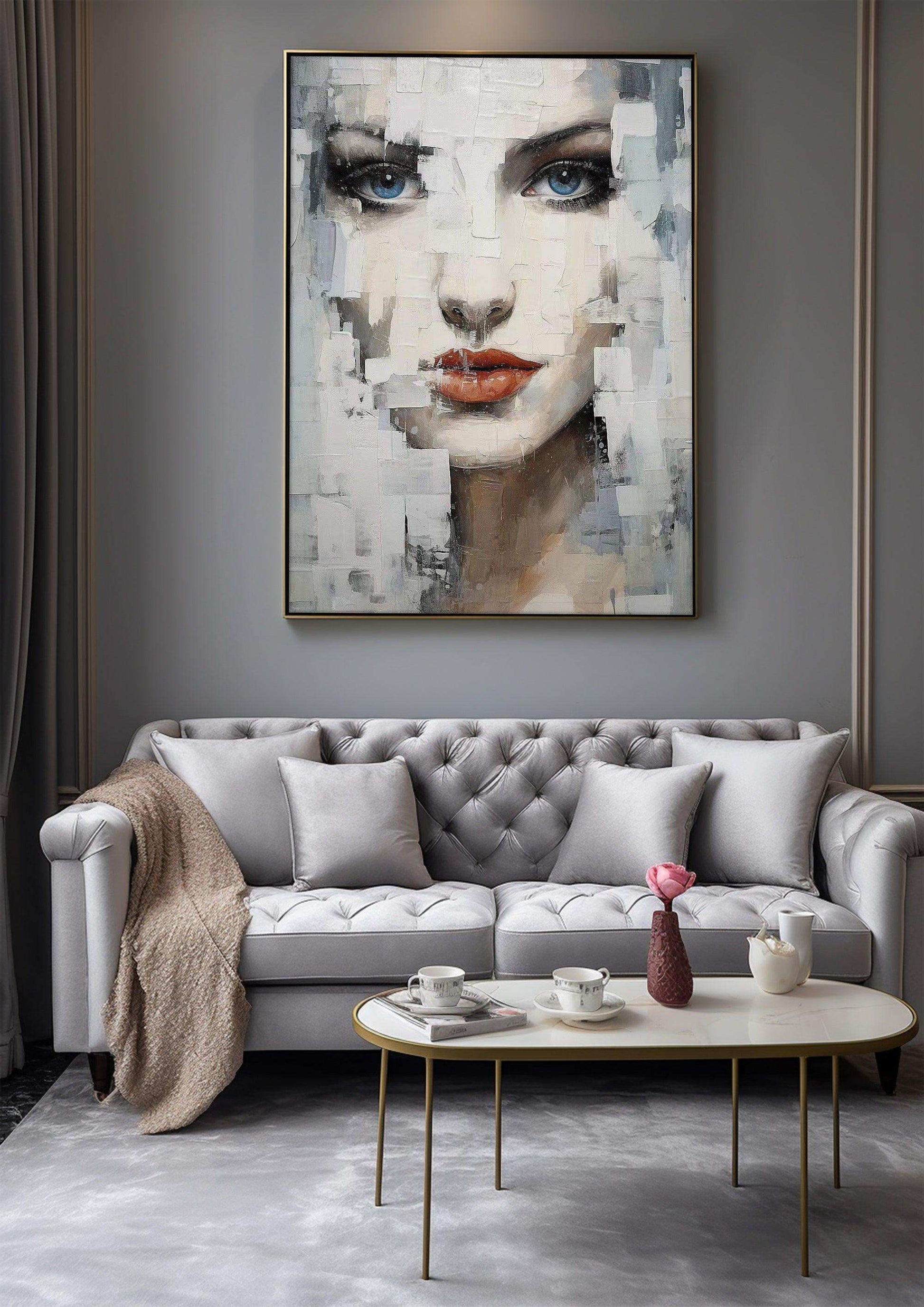 Abstract portrait，Paintings portrait paintings，Modern canvas artwork，Moody Wall Decor，Portrait of a lady，Framed canvas prints