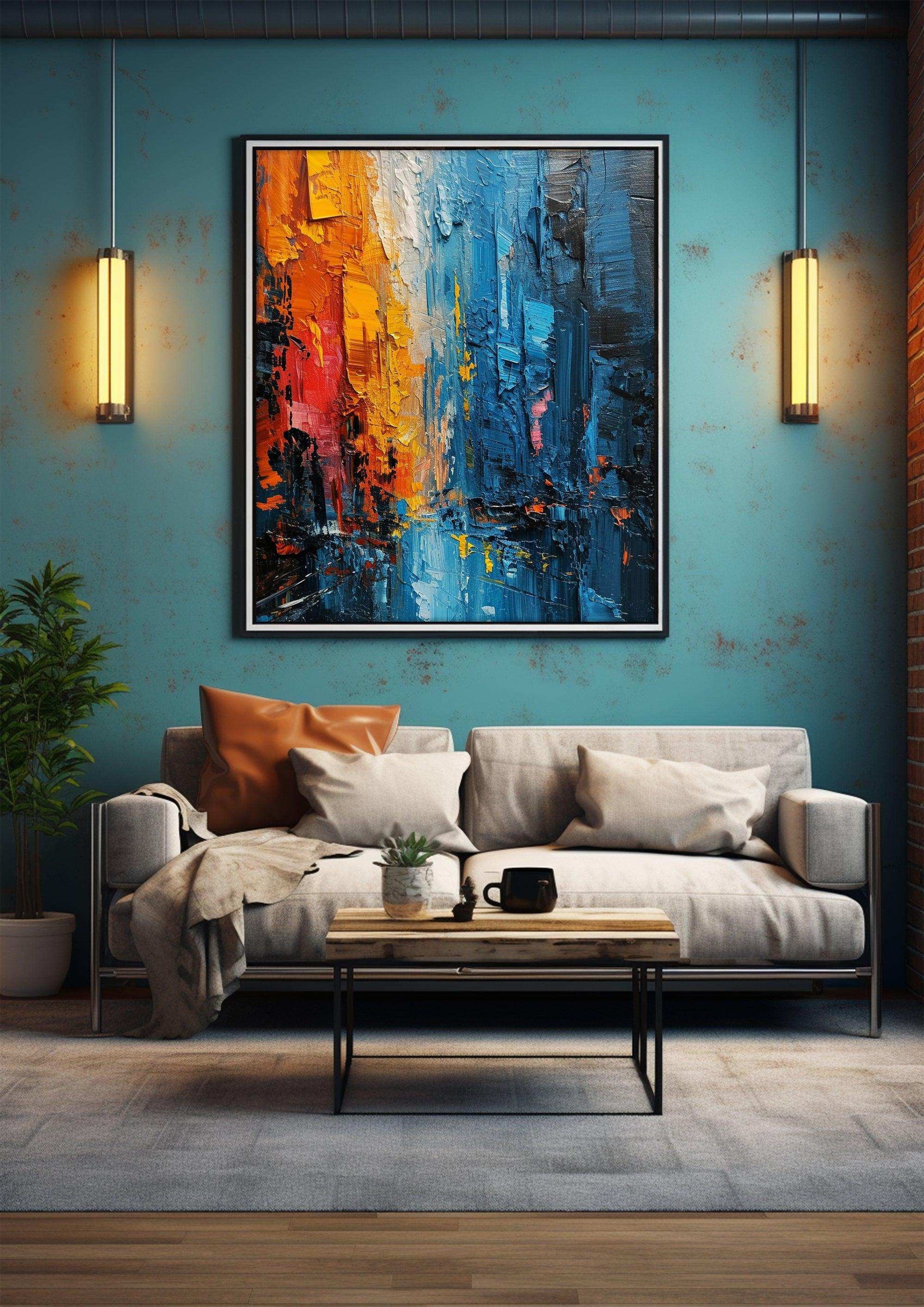 a living room filled with furniture and a painting 