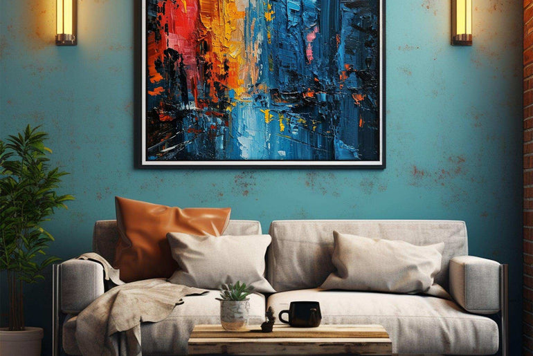 a living room filled with furniture and a painting 