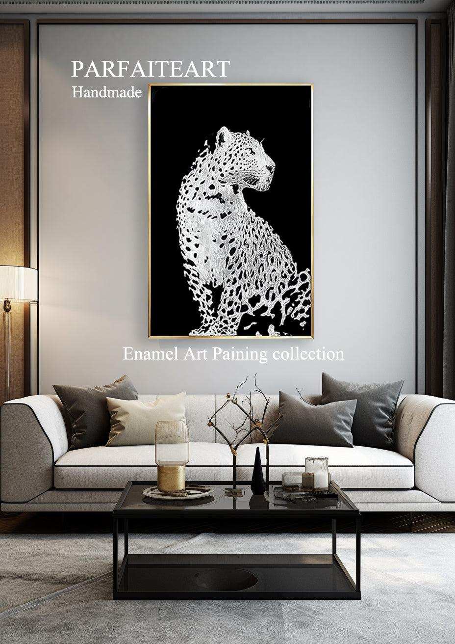 Enamel Art Deco Painting, Handmade, Wall Art, Modern Style, Decorative Painting , Money Leopard Enamel Painting, Painted, Dining Room, Living Room, Entrance Door