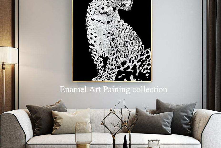 Enamel Art Deco Painting, Handmade, Wall Art, Modern Style, Decorative Painting , Money Leopard Enamel Painting, Painted, Dining Room, Living Room, Entrance Door